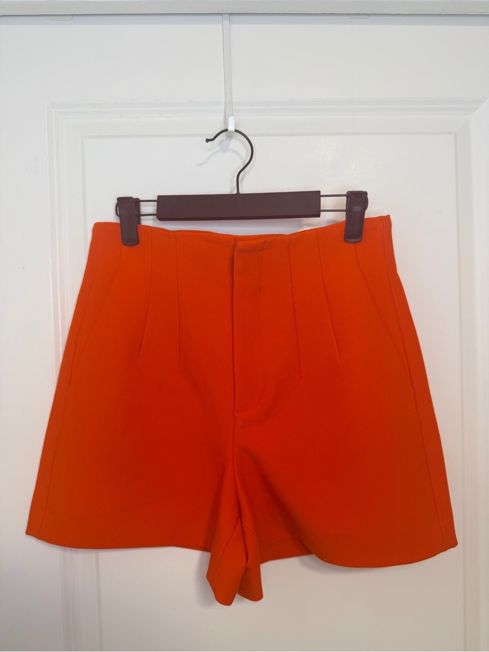 Zara High-Waist Orange Tailored Shorts